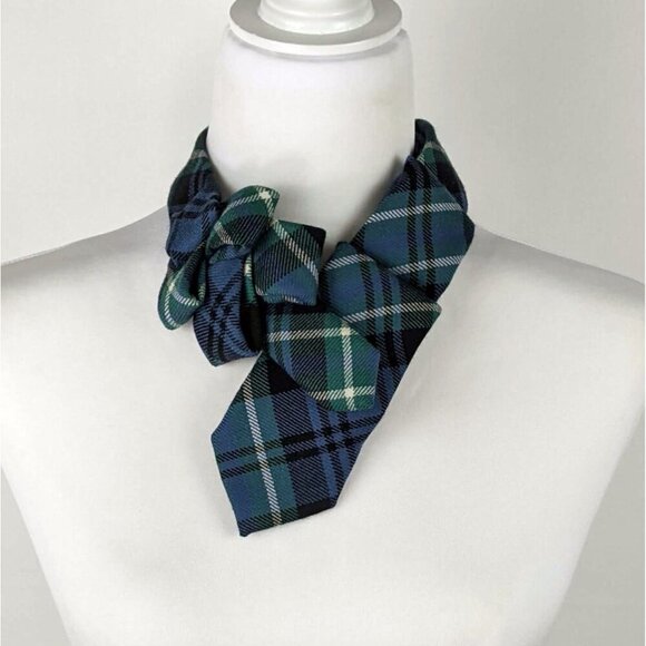 Ogsplosh - Green And Periwinkle Tartan Ascot - Wool Cravat - Unique Scarf - NEW - Picture 6 of 7